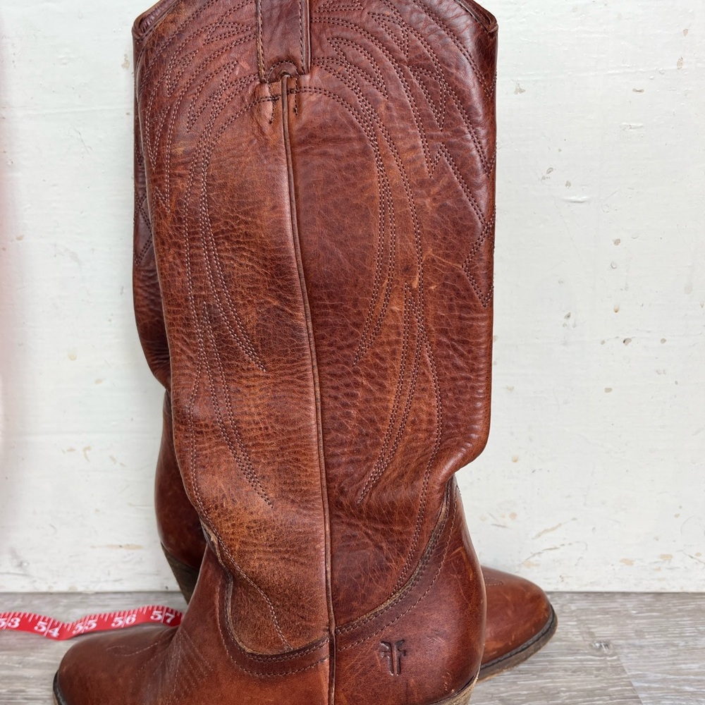 Frye Chestnut Brown Leather Western High-Heel Boots - Picture 11 of 11